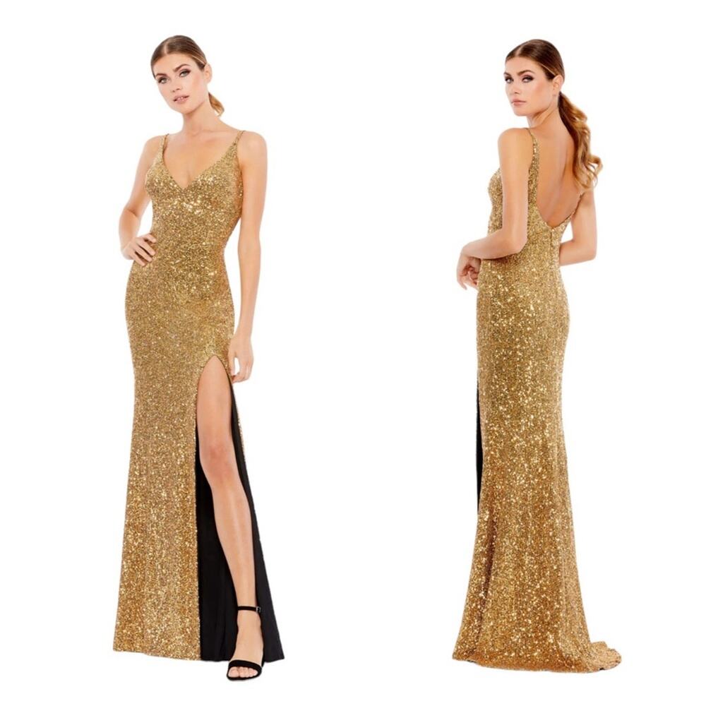 Mac Duggal Gold Sequin Maxi Dress - Picture 10 of 10